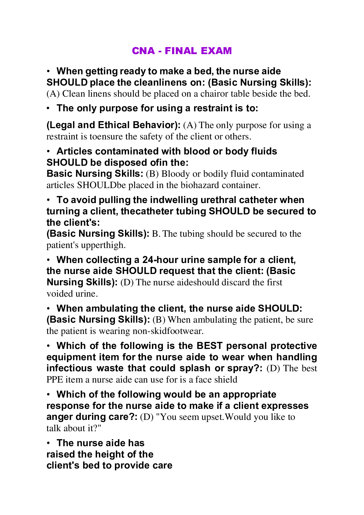 Preview image for CNA - FINAL EXAM